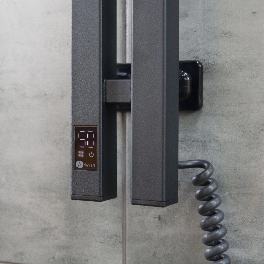 Elektrisk handdukstork med termostat SILOUETTE 70W 120x9 cm svart höger