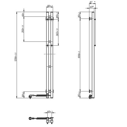 Elektrisk handdukstork med termostat SILOUETTE 70W 120x9 cm vit höger