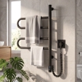 Elektrisk roterbar handdukstork med termostat FOUETTE 60 W, 65 x 49 cm, svart
