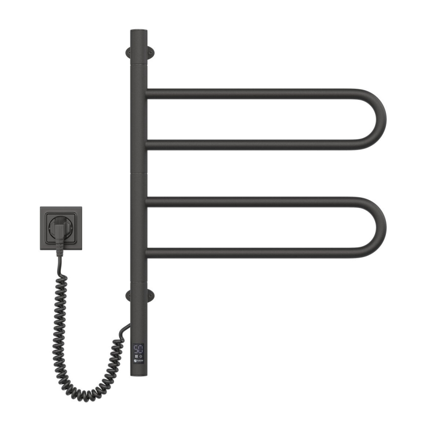 Elektrisk roterbar handdukstork med termostat FOUETTE 60 W, 65 x 49 cm, svart