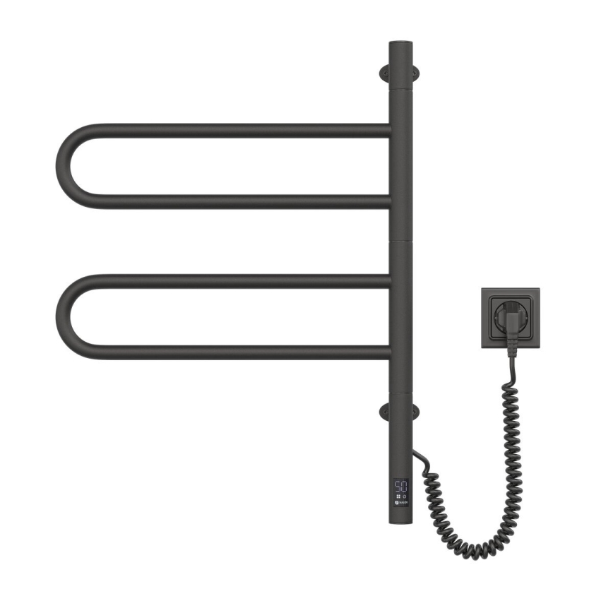 Elektrisk roterbar handdukstork med termostat FOUETTE 60 W, 65 x 49 cm, svart