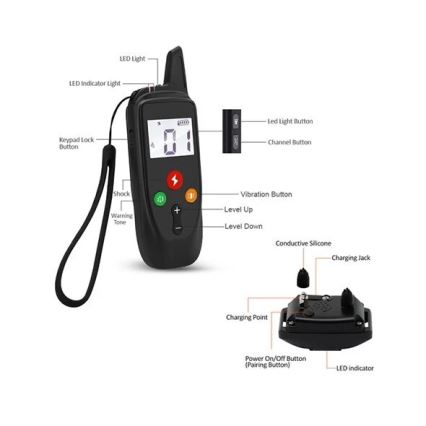 Elektriskt träningshalsband för hund 52 cm 500 m 3,7V 300 mAh IP67
