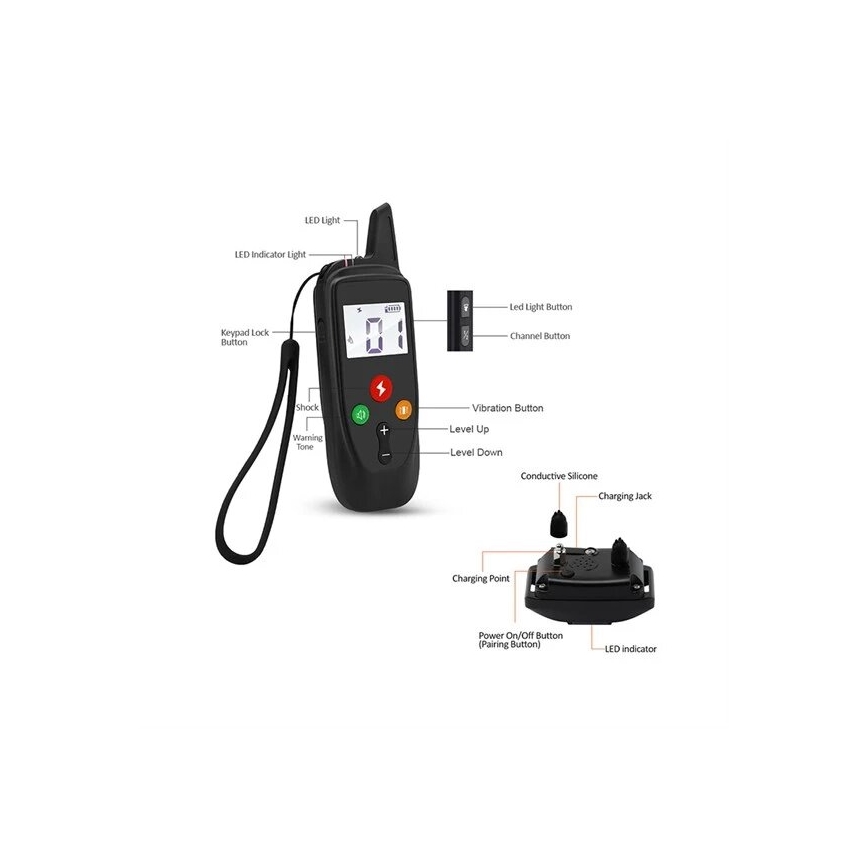 Elektriskt träningshalsband för hund 52 cm 500 m 3,7V 300 mAh IP67