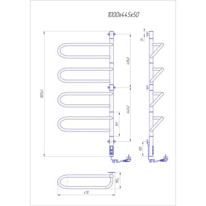 Elektrisk vridbar handdukstork ELECTRA 120W/230V 100x44,5 cm rostfritt stål/krom, högerutförande