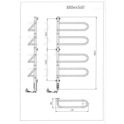 Elektrisk svängbar handdukstork ELECTRA 120W/230V 102,5x47,5 cm rostfritt stål/krom vänster
