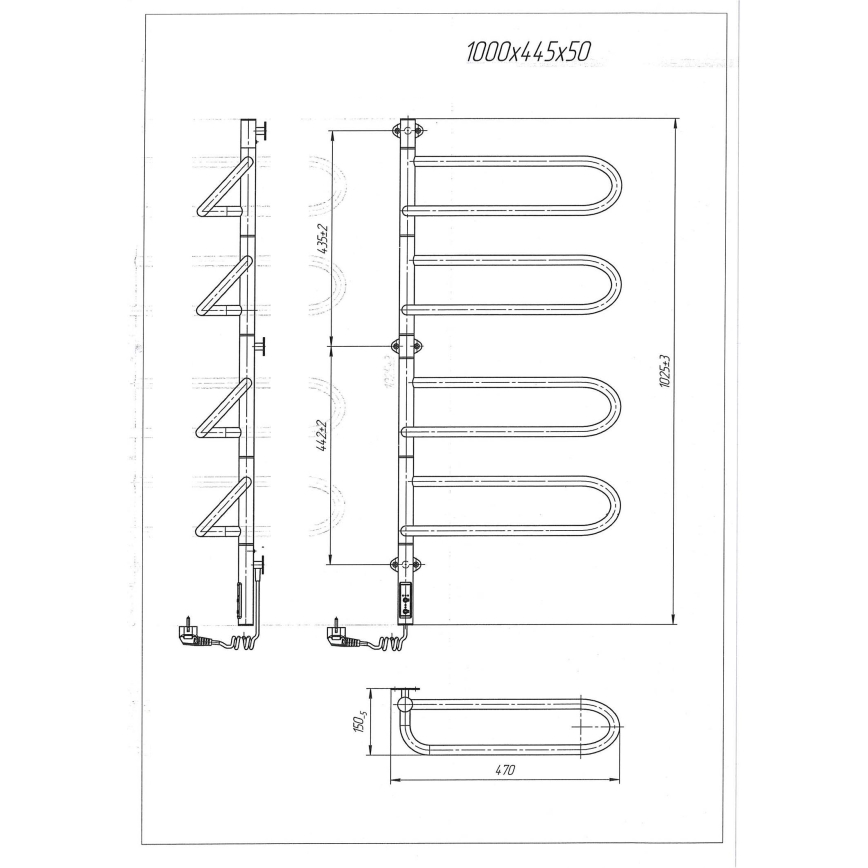 Elektrisk svängbar handdukstork ELECTRA 120W/230V 102,5x47,5 cm rostfritt stål/krom vänster