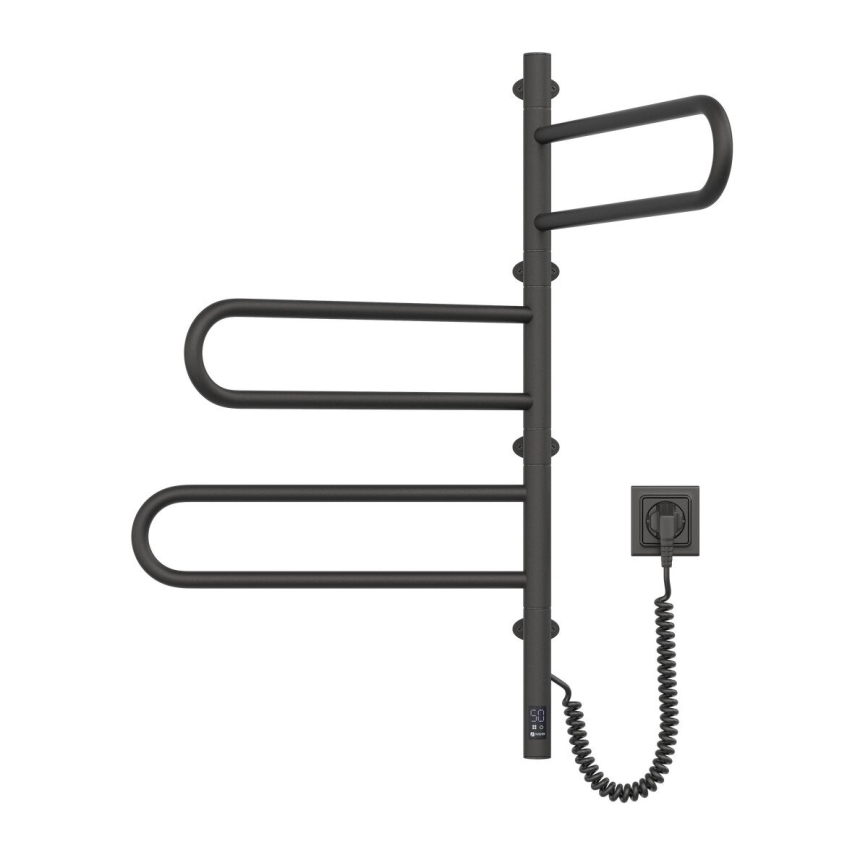 Elektrisk vridbar handdukstork med termostat FOUETTE 120W 80x49 cm  svart