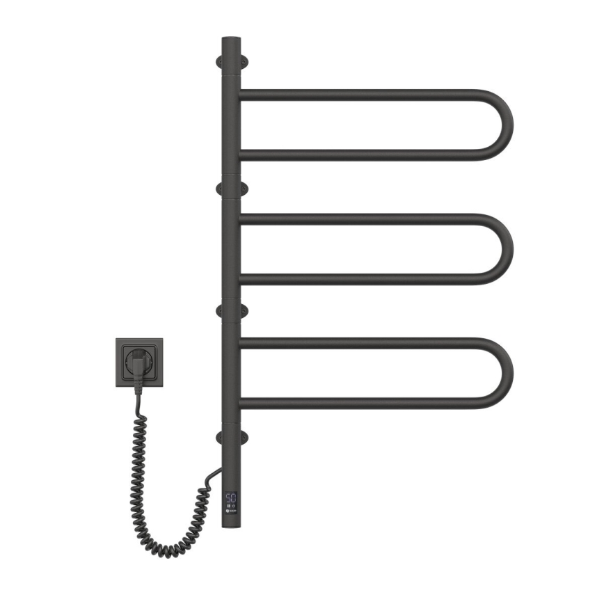 Elektrisk vridbar handdukstork med termostat FOUETTE 120W 80x49 cm  svart
