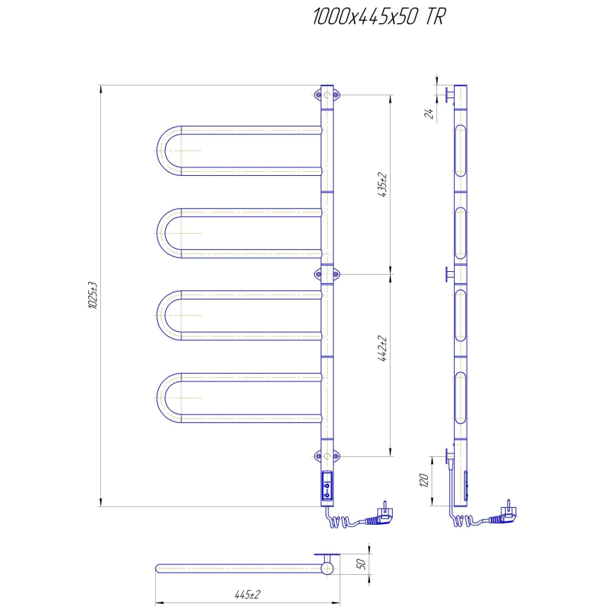 Elektrisk vridbar handdukstork TRISTAR 105W/230V 100x44,5cm IP44 rostfritt stål/polerad krom
