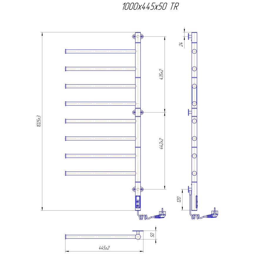 Elektrisk roterbar handdukstork VEER 95 W/230 V 100 x 44,5 cm rostfritt stål/svart