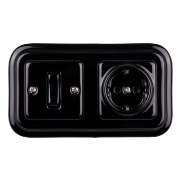 Elhard - Keramisk retro enpolig strömbrytare nr. 1 och SCHUKO-uttag 230 V med svart ram