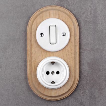 Elhard - Keramisk retroströmbrytare nr. 1 och uttag 230 V med SCHUKO-ram vit/ljust trä