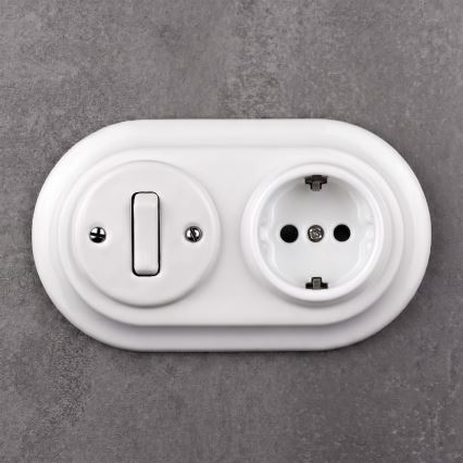 Elhard - Keramisk retroströmbrytare nr 1 och 230V-uttag med SCHUKO-ram, vit