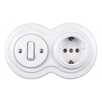 Elhard - Keramisk retroströmbrytare nr 1 och 230V-uttag med SCHUKO-ram, vit