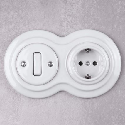 Elhard - Keramisk retroströmbrytare nr 1 och 230V-uttag med SCHUKO-ram, vit