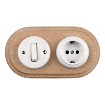 Elhard - Keramisk retroströmbrytare nr. 1 och uttag 230 V med SCHUKO-ram vit/ljust trä