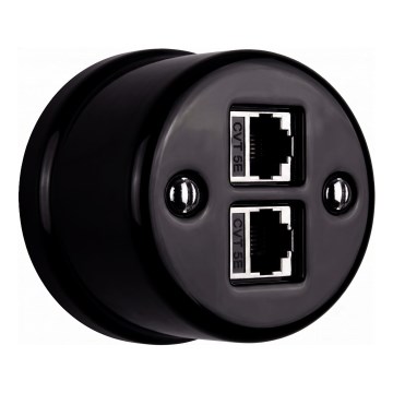 Elhard - Keramiskt retro nätverksuttag 2xRJ45 svart