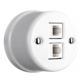 Elhard - Keramiskt retro nätverksuttag för vägg, 2x RJ45, vitt