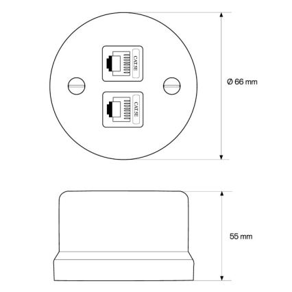 Elhard - Keramiskt retro nätverksuttag för vägg, 2x RJ45, vitt