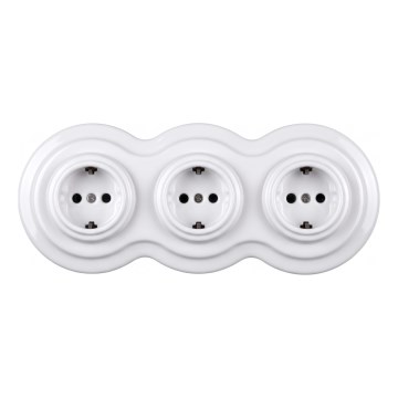 Elhard - Keramiskt retro trippeluttag för hemmabruk med ram SCHUKO 230V vit
