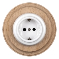 Elhard - Keramiskt retro vägguttag för hemmet med SCHUKO-ram 230V vitt/ljust trä