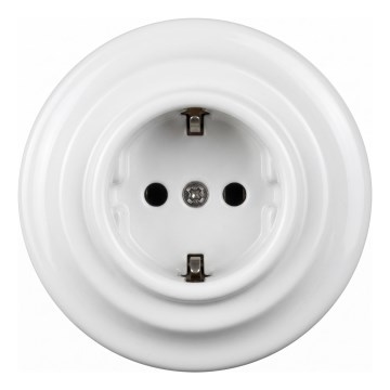 Elhard - Keramiskt retro vägguttag med ram för hemmabruk, SCHUKO 230V, vitt