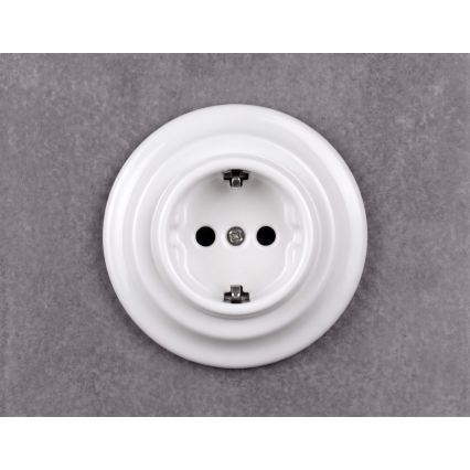 Elhard - Keramiskt retro vägguttag med ram för hemmabruk, SCHUKO 230V, vitt
