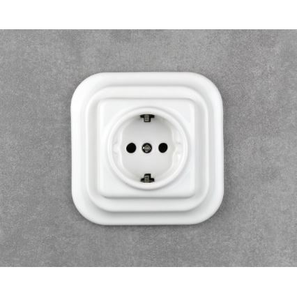 Elhard - Keramiskt retrovägguttag för hemmabruk med ram, SCHUKO 230 V, vit