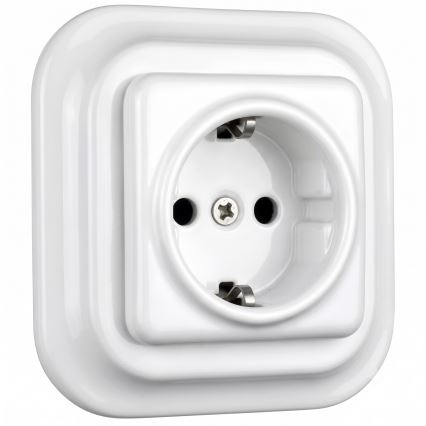 Elhard - Keramiskt retrovägguttag för hemmabruk med ram, SCHUKO 230 V, vit