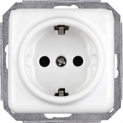 Elhard - Keramiskt retrovägguttag för hemmabruk med ram, SCHUKO 230 V, vit