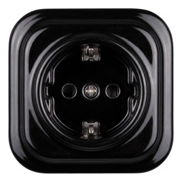 Elhard - Keramiskt uttag i retrodesign med ram för hemmet, SCHUKO 230 V, svart