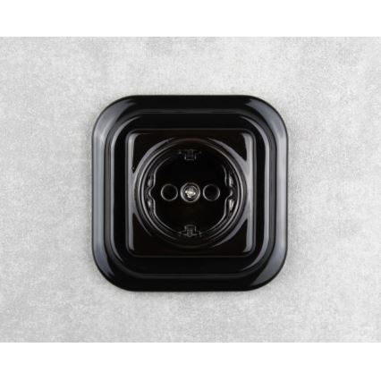 Elhard - Keramiskt uttag i retrodesign med ram för hemmet, SCHUKO 230 V, svart