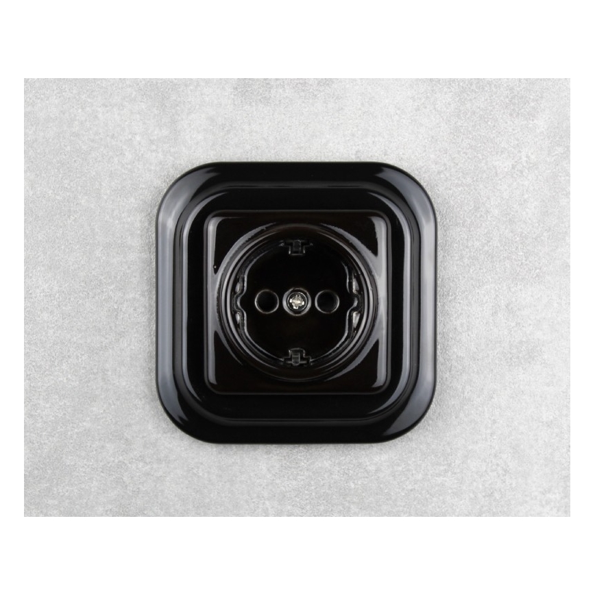 Elhard - Keramiskt uttag i retrodesign med ram för hemmet, SCHUKO 230 V, svart