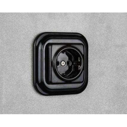 Elhard - Keramiskt uttag i retrodesign med ram för hemmet, SCHUKO 230 V, svart