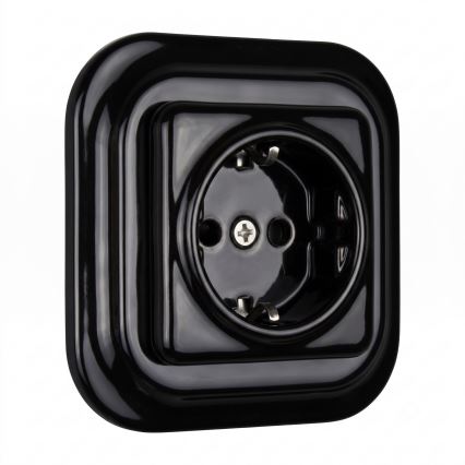Elhard - Keramiskt uttag i retrodesign med ram för hemmet, SCHUKO 230 V, svart