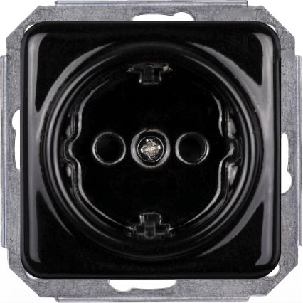 Elhard - Keramiskt uttag i retrodesign med ram för hemmet, SCHUKO 230 V, svart