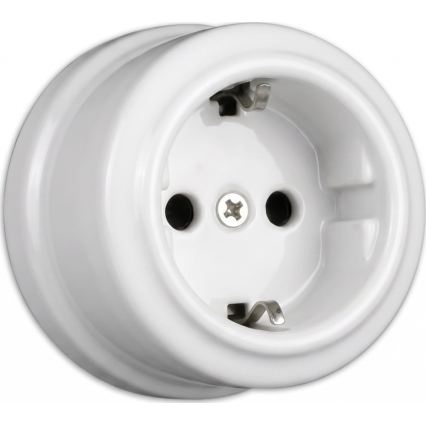 Elhard - Retro vägguttag i keramik med ram, SCHUKO 230 V, vit