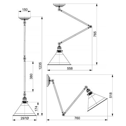 Elstead PV-GWP-AB - Ljuskrona på stång PROVENCE 1xE27/60W/230V