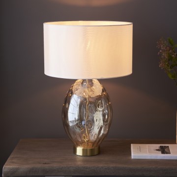 Endon 101150 - Dimbar bordslampa ERIN 1xE27/10W/230V vit/mässing/rökig beige