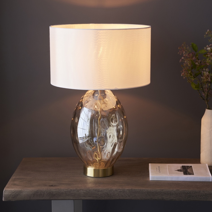Endon 101150 - Dimbar bordslampa ERIN 1xE27/10W/230V vit/mässing/rökig beige