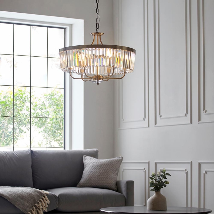 Endon 102505 - Ljuskrona med kedja, 6xE14/6W/230V, Ø 55 cm, mässing