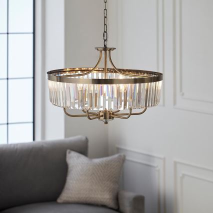 Endon 102505 - Ljuskrona med kedja, 6xE14/6W/230V, Ø 55 cm, mässing
