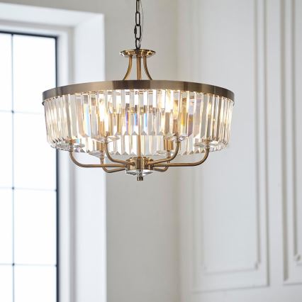 Endon 102505 - Ljuskrona med kedja, 6xE14/6W/230V, Ø 55 cm, mässing