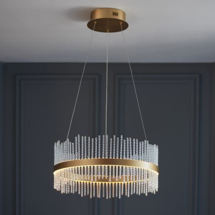 Endon 107671 - LED ljusreglerad ljuskrona på textilsladd ADRIEL LED/41W/230V 3000K diameter 51 cm guld/genomskinlig