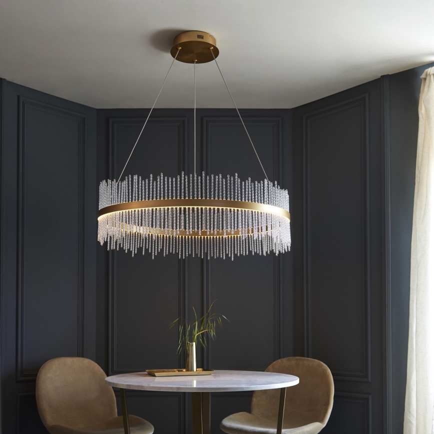 Endon 107672 - ADRIEL LED-dimbar pendellampa med vajer LED/83W/230V 3000K Ø 89 cm guld/klart glas