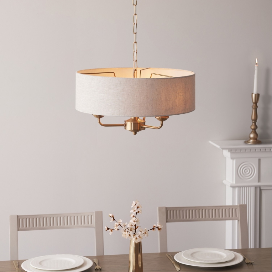 Endon 110723 - Ljuskrona på kedja HIGHCLERE 3xE14/40W/230V beige/mässing diameter 45 cm