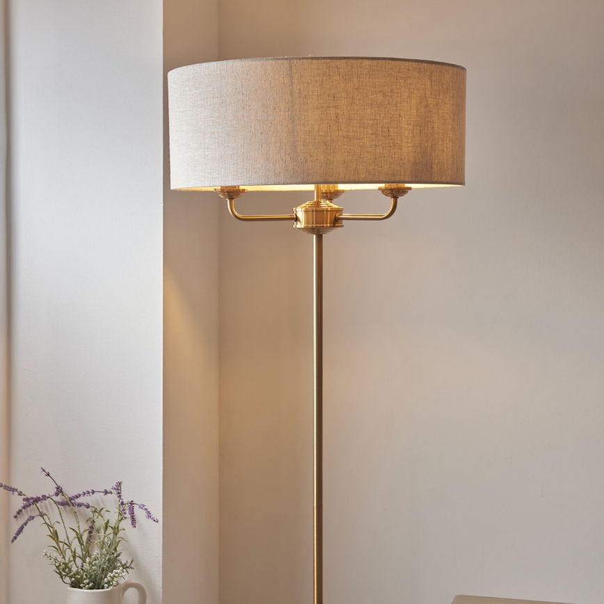 Endon 110724 - Golvlampa HIGHCLERE 1xE14/40W/230V beige/mässing diameter 47 cm