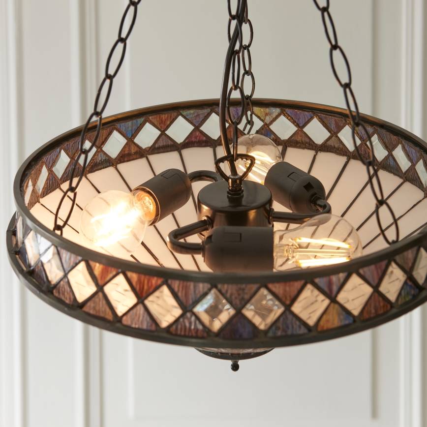 Endon 111870 - Taklampa i Tiffany-stil med kedja FARGO 3xE27/10W/230V Ø 41,5 cm