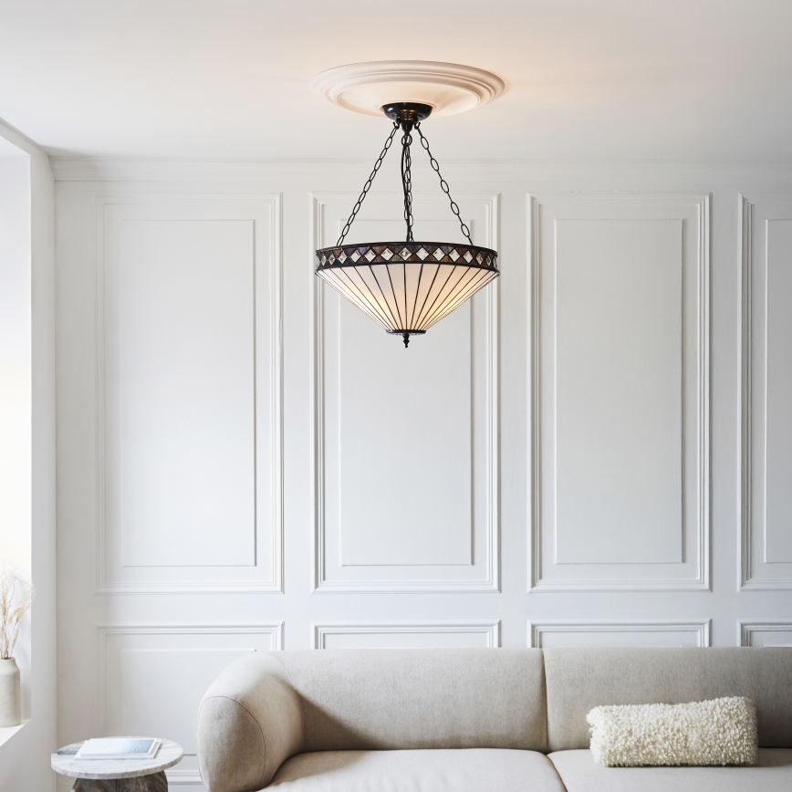 Endon 111871 - Taklampa med kedja Tiffany FARGO 3xE27/10W/230V Ø 50 cm