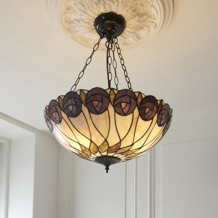 Endon 111872 - Taklampa med kedja Tiffany HUTCHINSON 3xE27/60W/230V Ø 50 cm